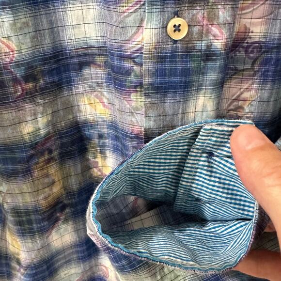 Haupt Germany Men's Watercolor Floral Paisley Plaid LS Tie Dye Shirt, M - Picture 9 of 11